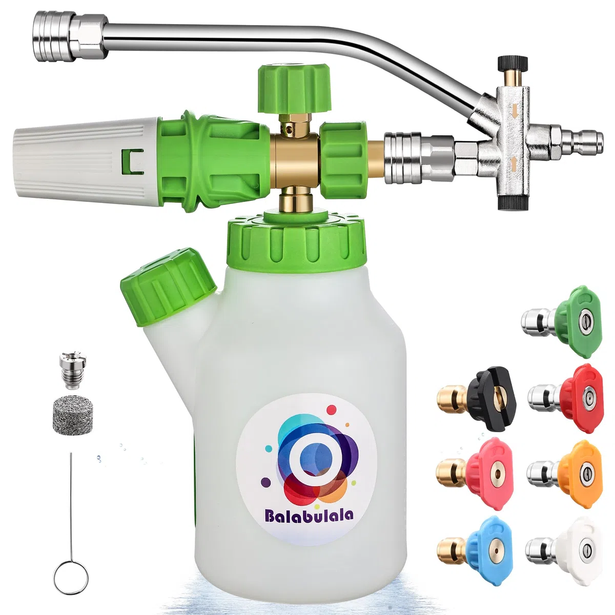 Cañón de espuma para lavadora a presión con conector doble, cañón de espuma Balabulala para coche con adaptador doble, M22 y conexión rápida de 1/4 pulgadas, 4200 PSI
