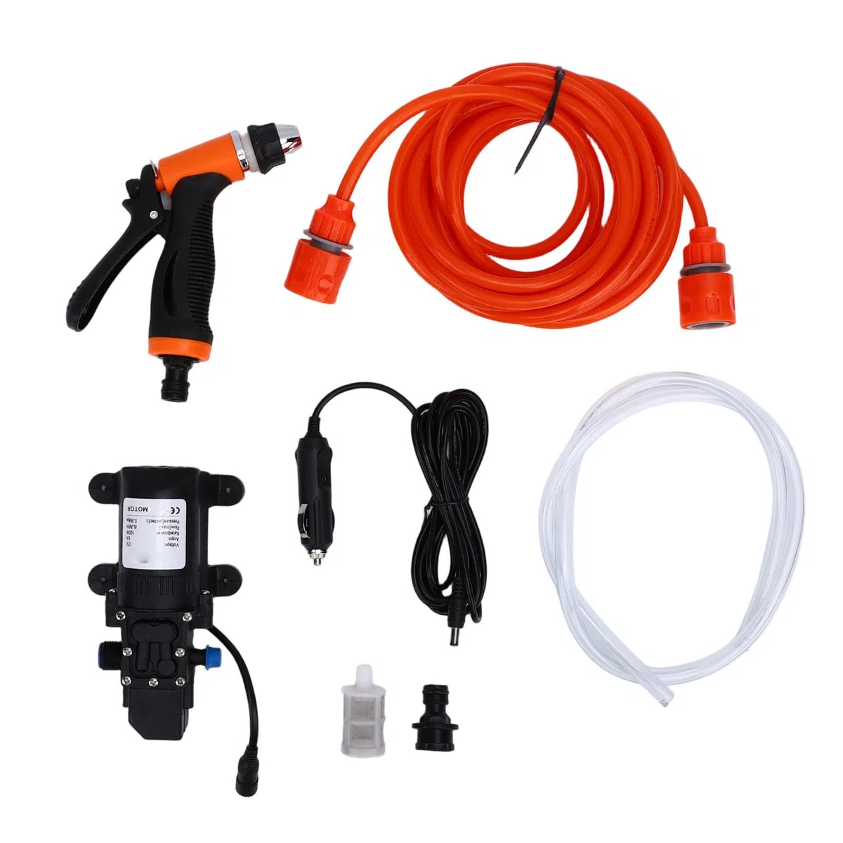 Kit de Bomba de Lavado a Presión Portátil para Coche de 12 V, Pistola de Lavado de Coche con Parada Automática Inteligente de 100 W con Manguera para Limpieza de Vehículos,