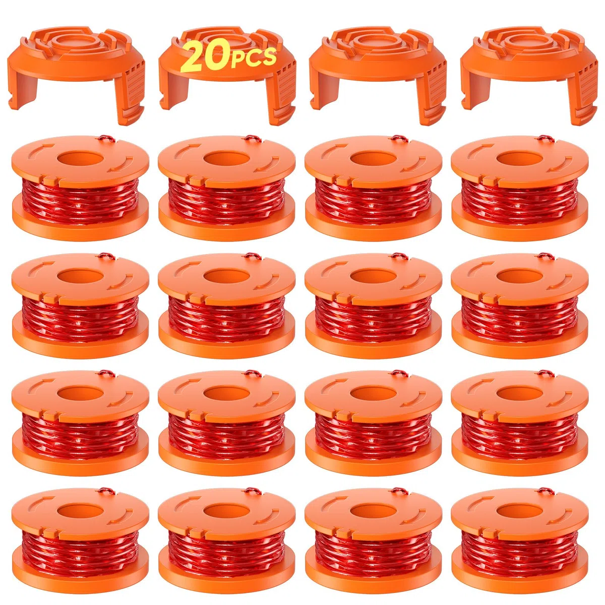 Paquete de 20 cuerdas WA0010 compatibles con Worx, 0.08 pulgadas, 10 pies/paquete, carrete de línea de repuesto para recortadora, compatible con recortadoras de cuerda Worx (16 carretes de