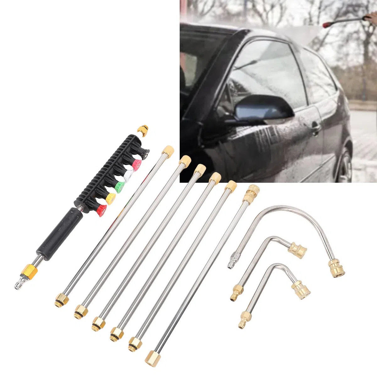 Generic Kit de Varilla de Extensión para Lavadora a Presión con 6 Puntas de Boquilla para Tareas de Limpieza Eficientes, Adecuado para Techos, Paredes y Canalones para Uso Profesional