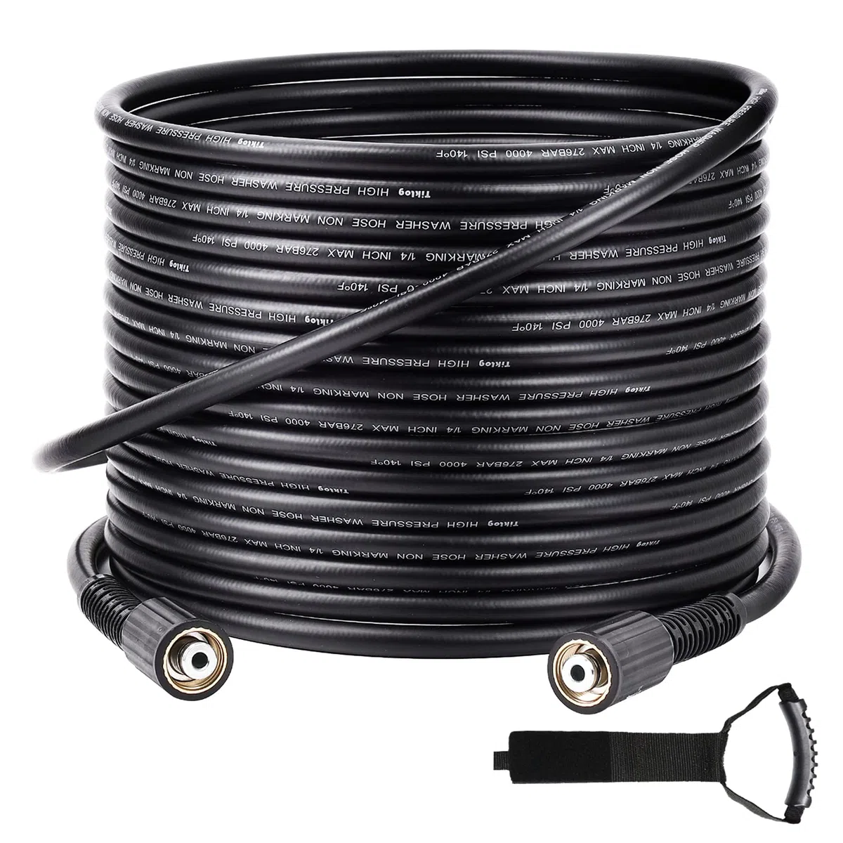 Manguera de lavado a presión de 50 pies 1/4 pulgadas, 4000 PSI, manguera de alta presión resistente a torceduras M22 rosca de 14 mm, manguera de repuesto de extensión flexible con organizador