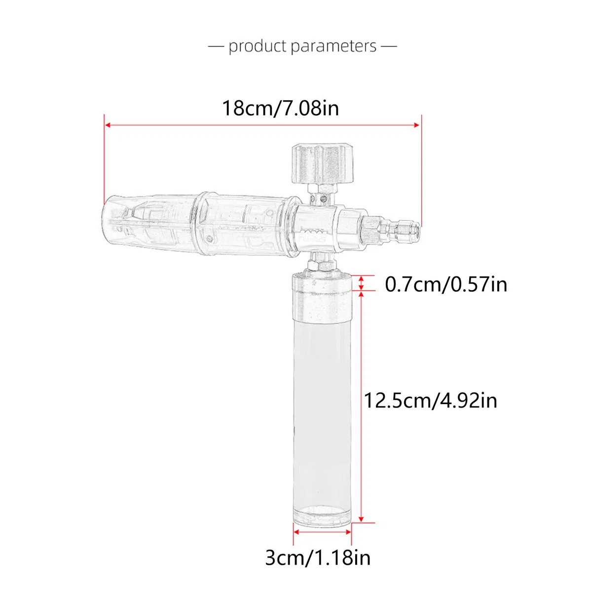 Dispensador de jabón de espuma de succión a presión con conector rápido de 1/4 pulgadas para lavado de coche, motocicleta, dispensador de jabón de espuma de alta presión con boquilla ajustable