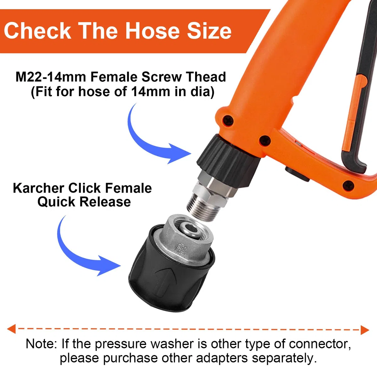 Kebtek Pistola de lavado a presión y lanza de espuma de nieve de 1 litro, compatible con pistola Karcher Stubby 5200PSI con entrada giratoria, M22-14 mm, conector rápido de 1/4 pulgadas para lavado de
