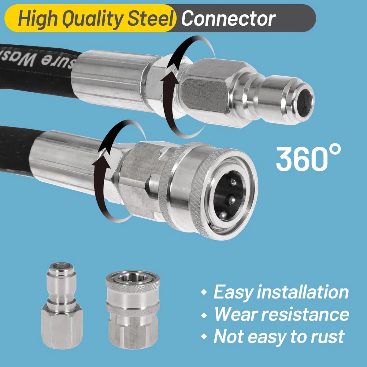 Manguera de lavado a presión, manguera de puente para lavado a presión, NPT de 3/8 pulgadas, conector de carrete de manguera de conexión rápida, 4000 PSI, 8 pies