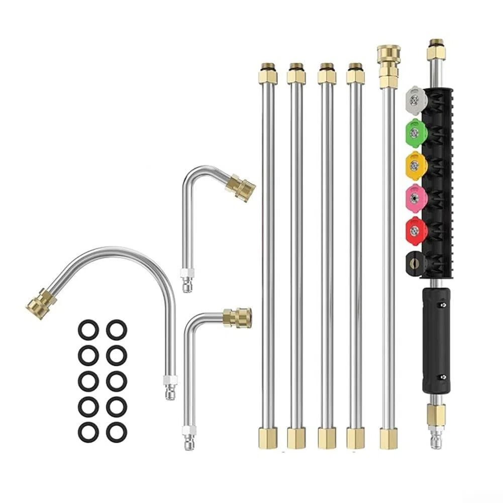 Varita de extensión para lavadora a presión de 9 pies con 6 boquillas para limpieza de tejados de canalones y vehículos, puntas de conexión rápida de acero inoxidable para la mayoría de