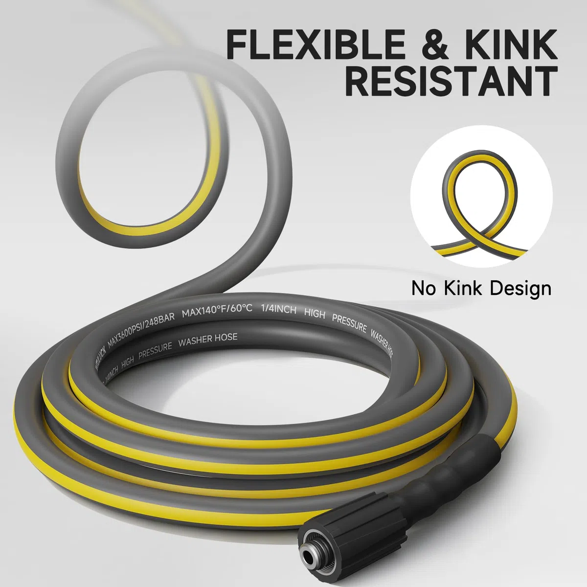 Manguera flexible para lavadora a presión de 50 pies, resistente a torceduras de 1/4 pulgadas, extensión de manguera de lavadora eléctrica de 3600 PSI con kit de conexión rápida M22 y 3/8