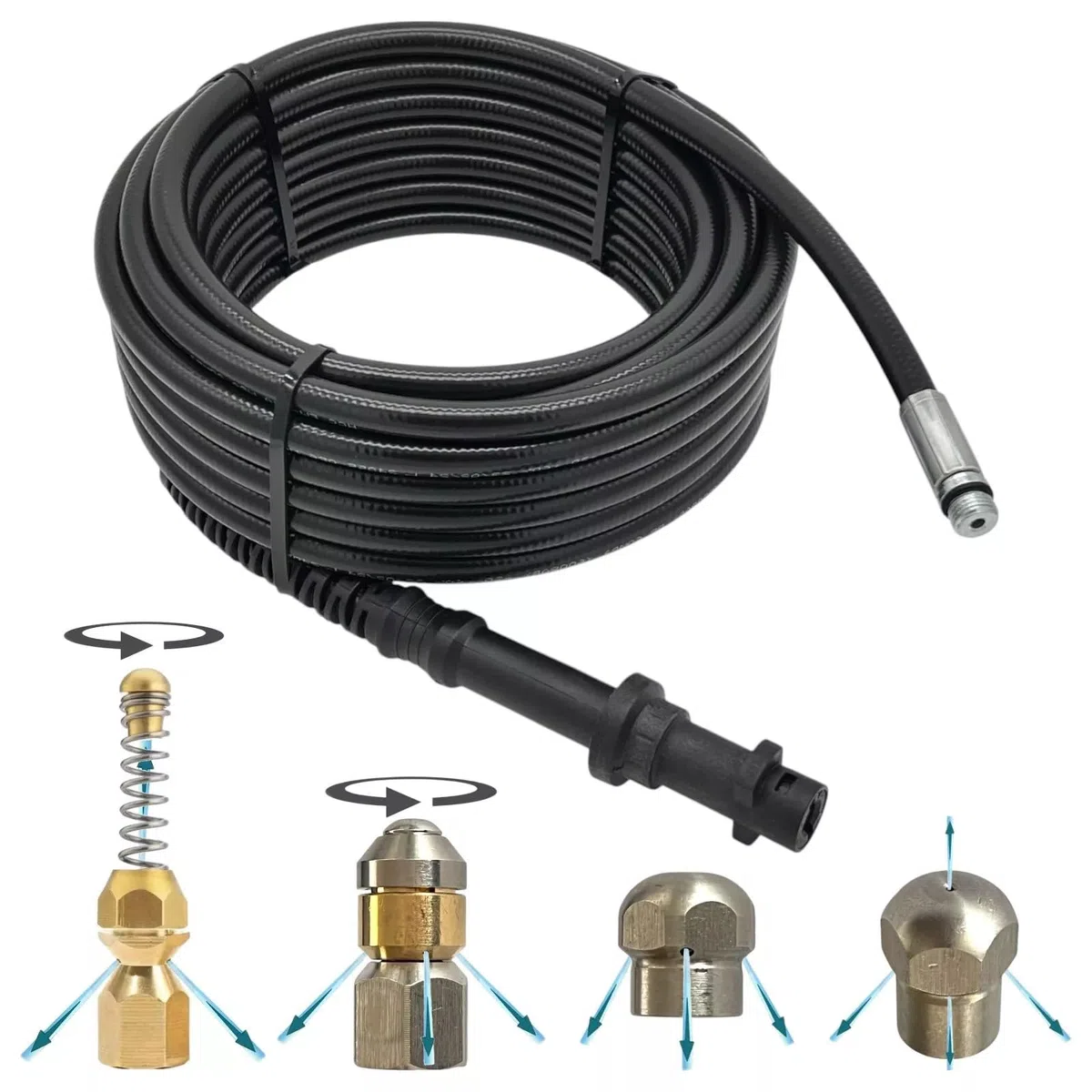 M&M Smartek manguera desatascadora 15 m boquilla espiral, para Kärcher | Kit desatascador con manguera, adaptadores y boquillas según variante; comprobar conexiones, presión, contenido y equipo.
