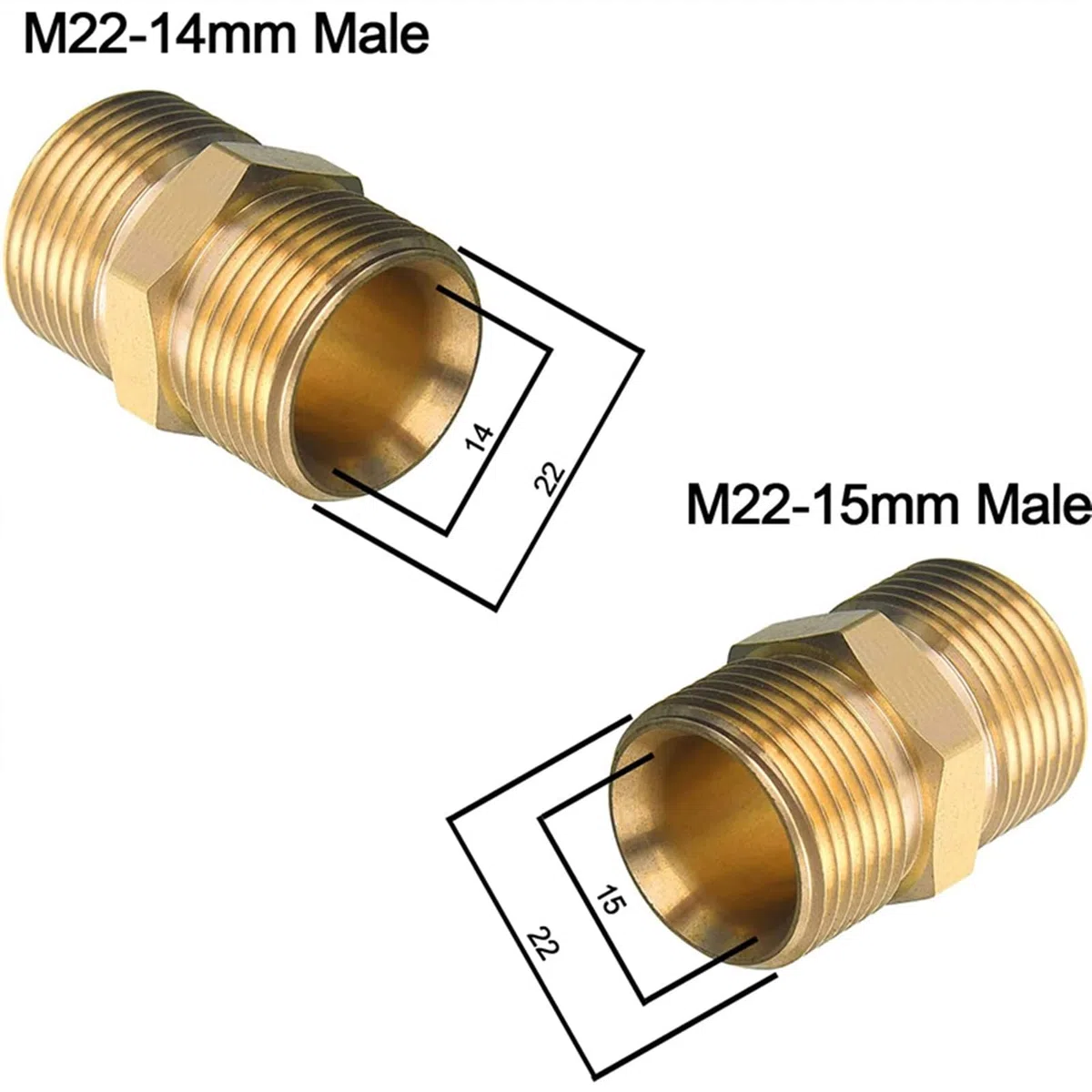 Accesorios para hidrolimpiadoras de Alta presión, Acoplador de extensión de Manguera for hidrolavadora, métrico, M22-14 mm, Macho a Macho, latón, 5000 PSI(C)