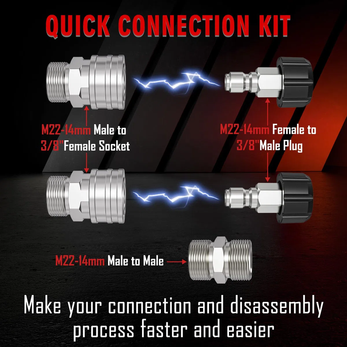 Manguera flexible de 1/4 pulgadas para lavadora a presión de 50 pies, 3600 PSI resistente a torceduras, manguera de repuesto para lavadora eléctrica con kit de conexión rápida M22-14 mm y 3