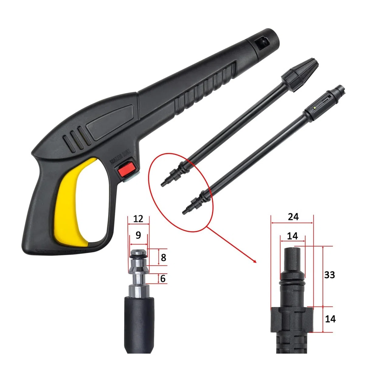 Pistola de lavado a presión, boquilla lanza, chorro agua, vara rociadora | Kit de accesorios de pulverización de repuesto con puntas de chorro multiángulo(Gun and Jet Lance)