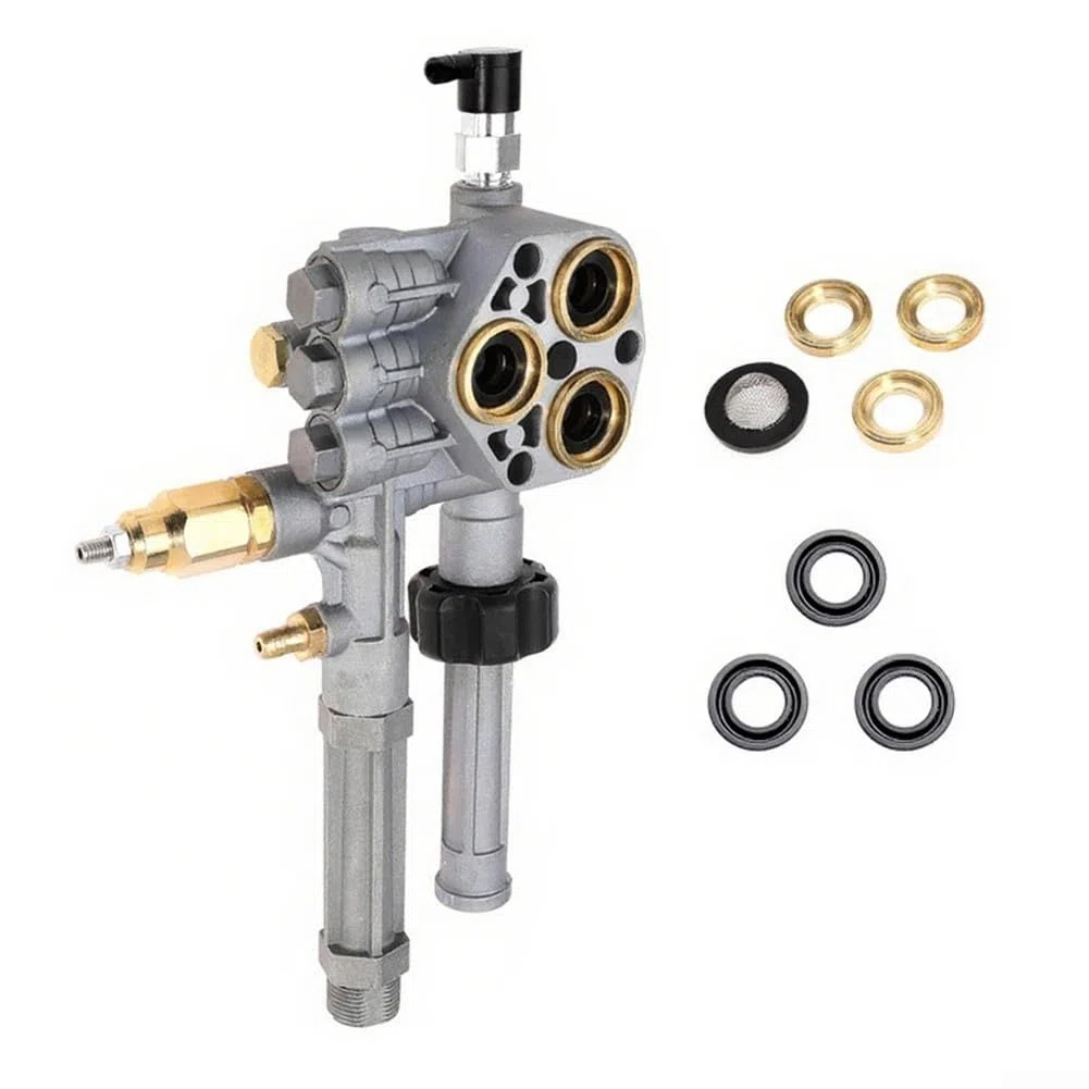 Conjunto de cabezal de bomba de lavado de alta presión para modelos AR43361, SRMW2.3G28 y SRMW2.4G28, construcción de metal para un mejor rendimiento de limpieza, pieza de repuesto de