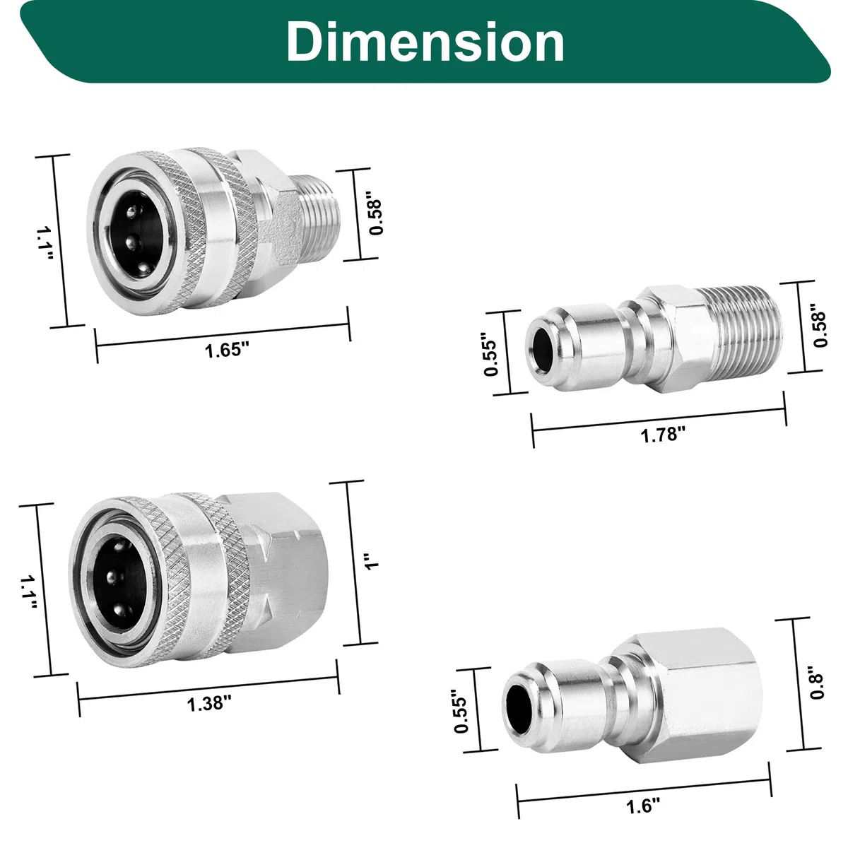 POWER TOWN Accesorios de conexión rápida de 3/8 pulgadas, kit de conexión rápida para lavadora a presión, juego de adaptadores de acero inoxidable, acoplador de arandela eléctrica NPT hembra y macho