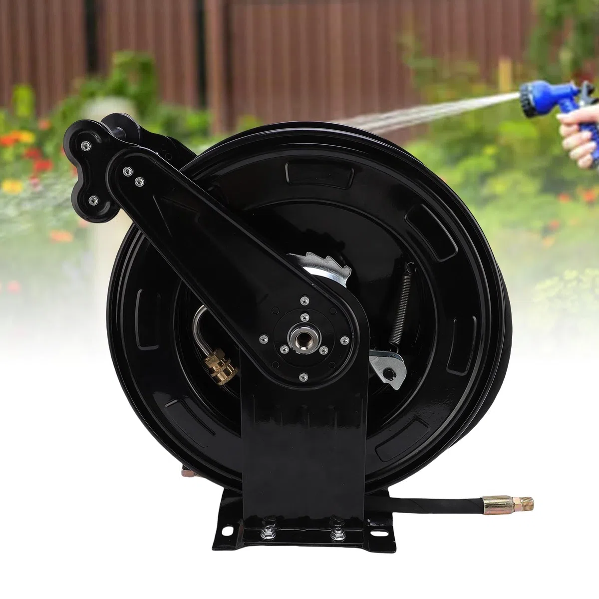 Generic Carrete de Manguera para Lavadora a Presión, Rebobinado Automático de Doble Brazo Resistente para Mantenimiento de Automóviles, Acero Al Carbono, 15m, 4000PSI