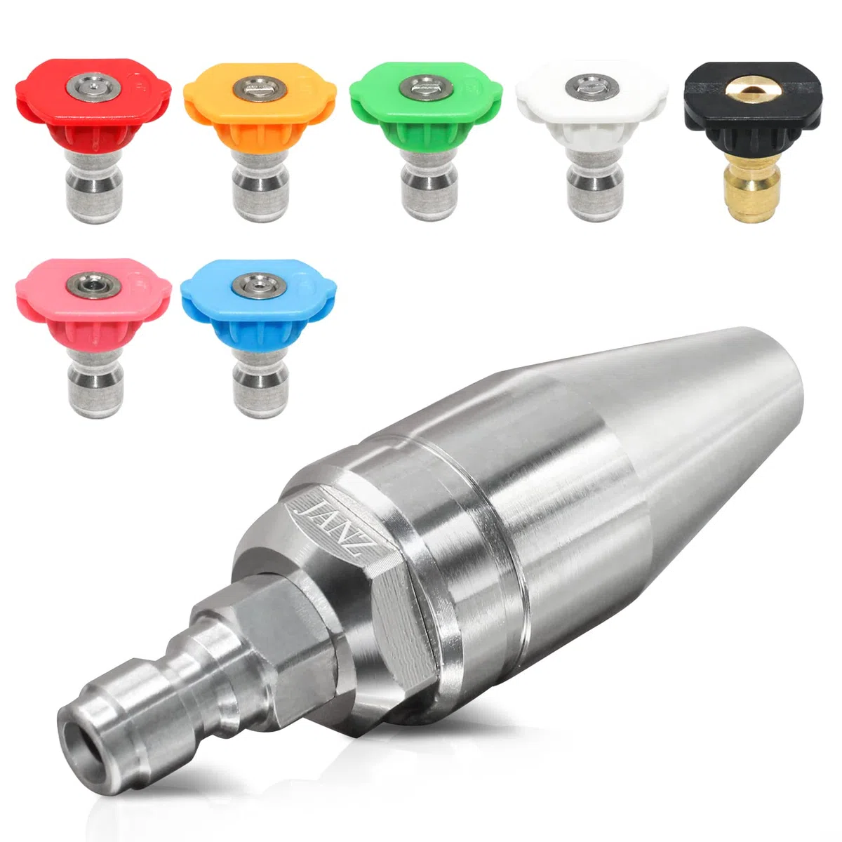 janz Boquilla turbo giratoria para lavadora a presión con 7 puntas de boquilla de pulverización, múltiples grados de pulverización 1/4 pulgadas, conexión rápida, 4000 PSI