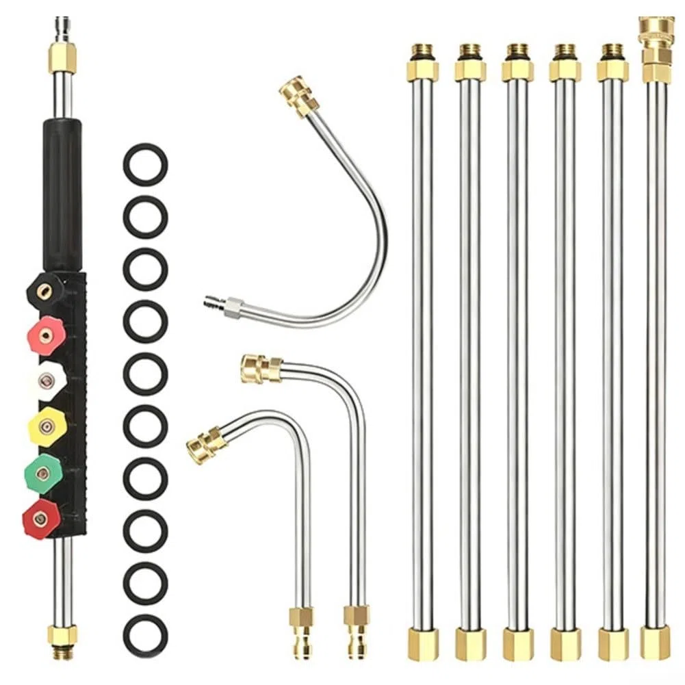 Puntas para hidrolimpiadoras, Varilla telescópica for lavadora a presión, 74 pulgadas, 4000 PSI, 6 boquillas M22 QC, acero inoxidable, latón