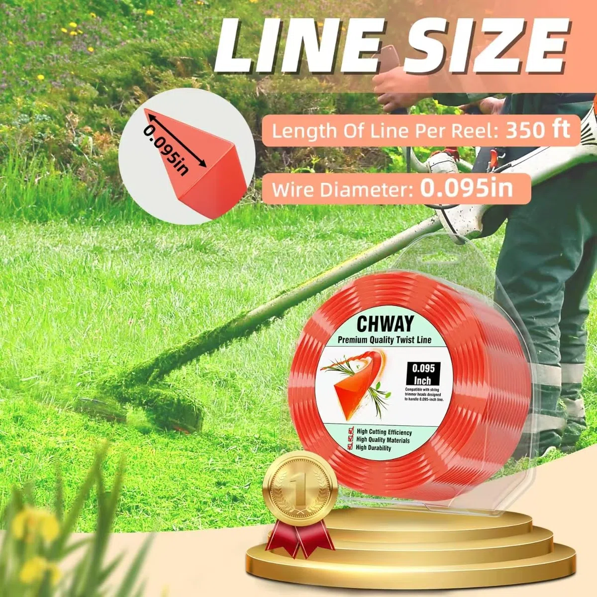 AL2420P - Línea trenzada de repuesto precortada de 0.095 pulgadas compatible con recortadora EGO de 56 voltios y 15 pulgadas y accesorio de recortadora de cuerda multicabezal, cuerda de