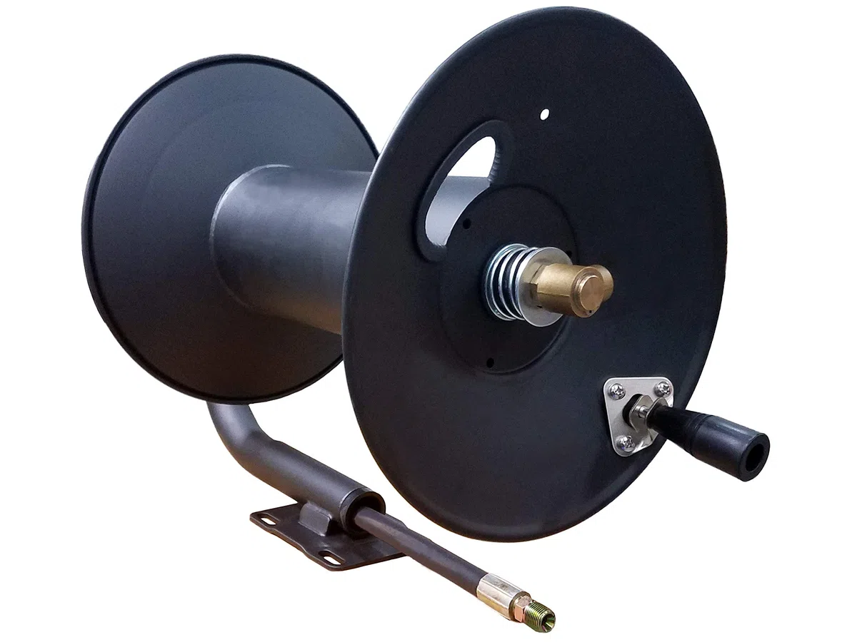 Carrete de manguera de lavado a presión súper resistente, 3/8 pulgadas x 200 pies | Soporte deslizante o de pared, aire y agua, 4000 PSI