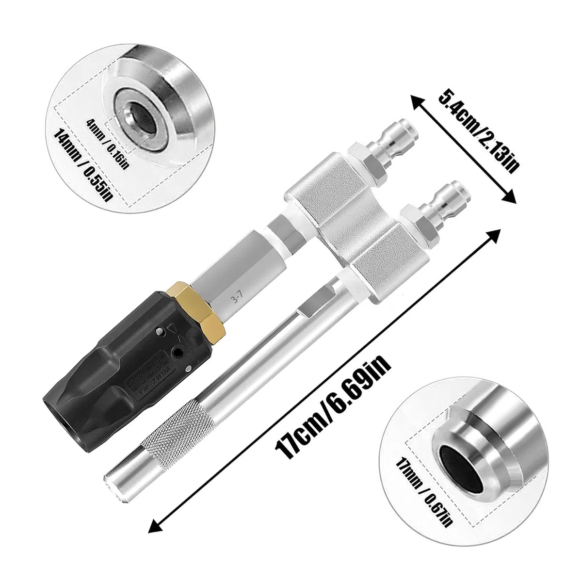 Boquilla giratoria Tip M5, lavado de jabón de largo alcance 3-7 GPM 1000-6000 psi, conexión rápida de 1/4 pulgadas para ahorrar escaleras, material de acero inoxidable