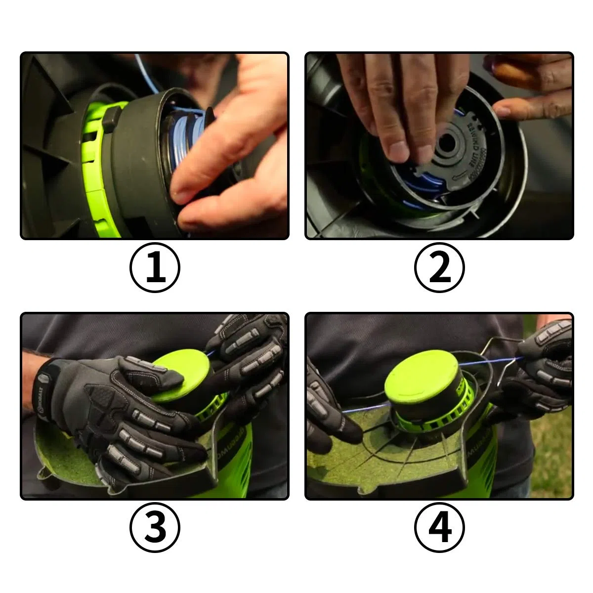 Bobina de repuesto para recortadora de cuerda, tapa de carrete compatible con bobinas de cortacésped Greenworks, recambios de piezas de repuesto (4+1)