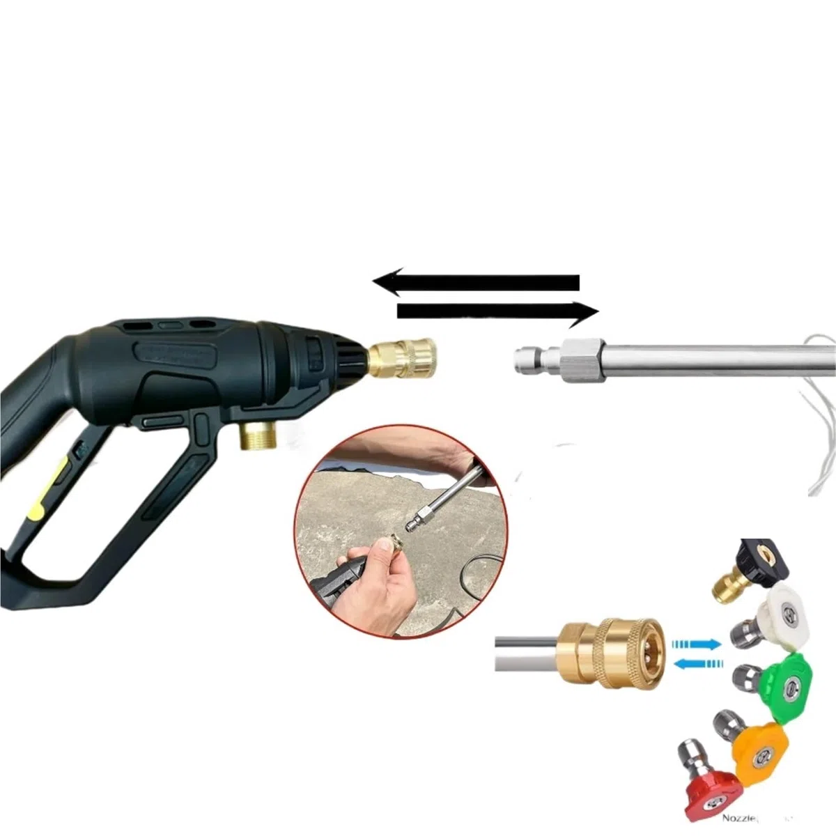 Lanza De ExtensióN para Hidrolimpiadora Varilla de hidrolavadora 15 Pulgadas, extensión Curva 30 Grados con 5 boquillas pulverización y Soporte Boquilla, conexión rápida en U 1/4 Pulgada