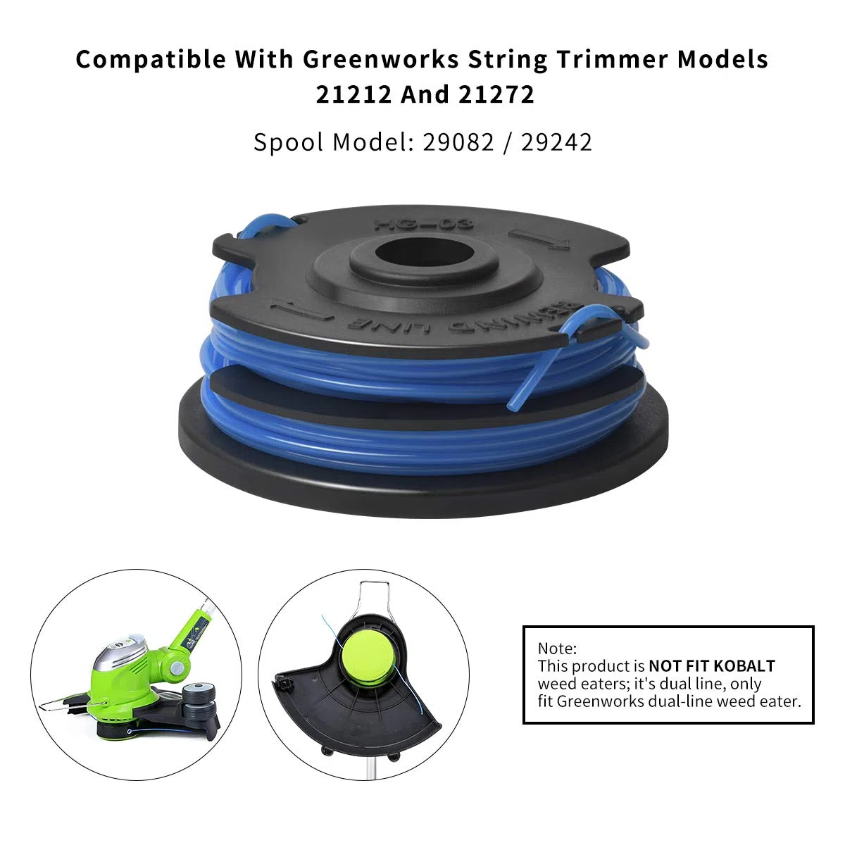 Bobina de repuesto para recortadora de cuerda, tapa de carrete compatible con bobinas de cortacésped Greenworks, recambios de piezas de repuesto (4+1)