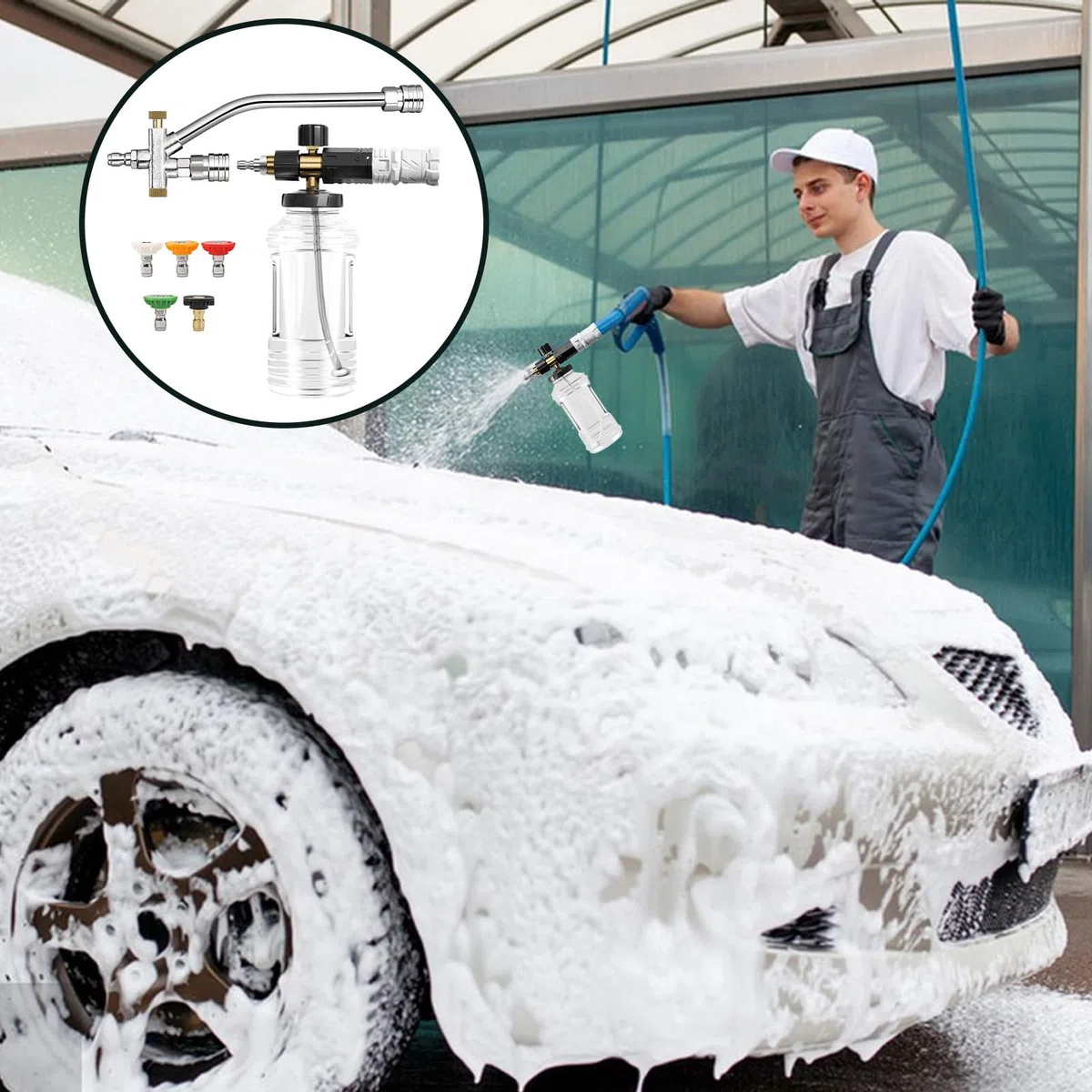 Pistola De Lavado De Coches Portátil Pistola De Espuma Con Manguera | Lanza De Limpieza Con Boquilla De Alta Presión Y Modos Ajustables Para Camión, , Moto Y Barca