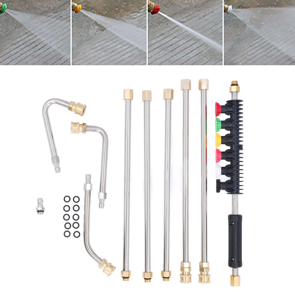 Keenso Lanza para Lavar la Lavadora Eléctrica con 6 Boquillas para la Limpieza y Cubiertas en la Varita Mágica de Extensión de Acero Inoxidable