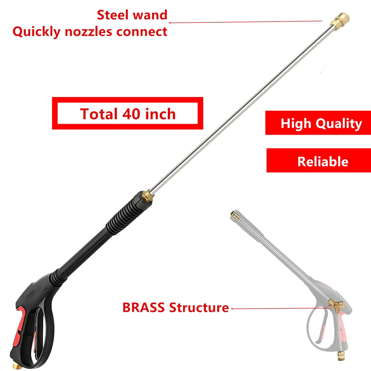Kit de manguera de lavado a presión eléctrica de 26 pies, pistola y varita de extensión para lavadoras a presión de gas y eléctricas, pistola de lavado de longitud ajustable de 40 pulgadas