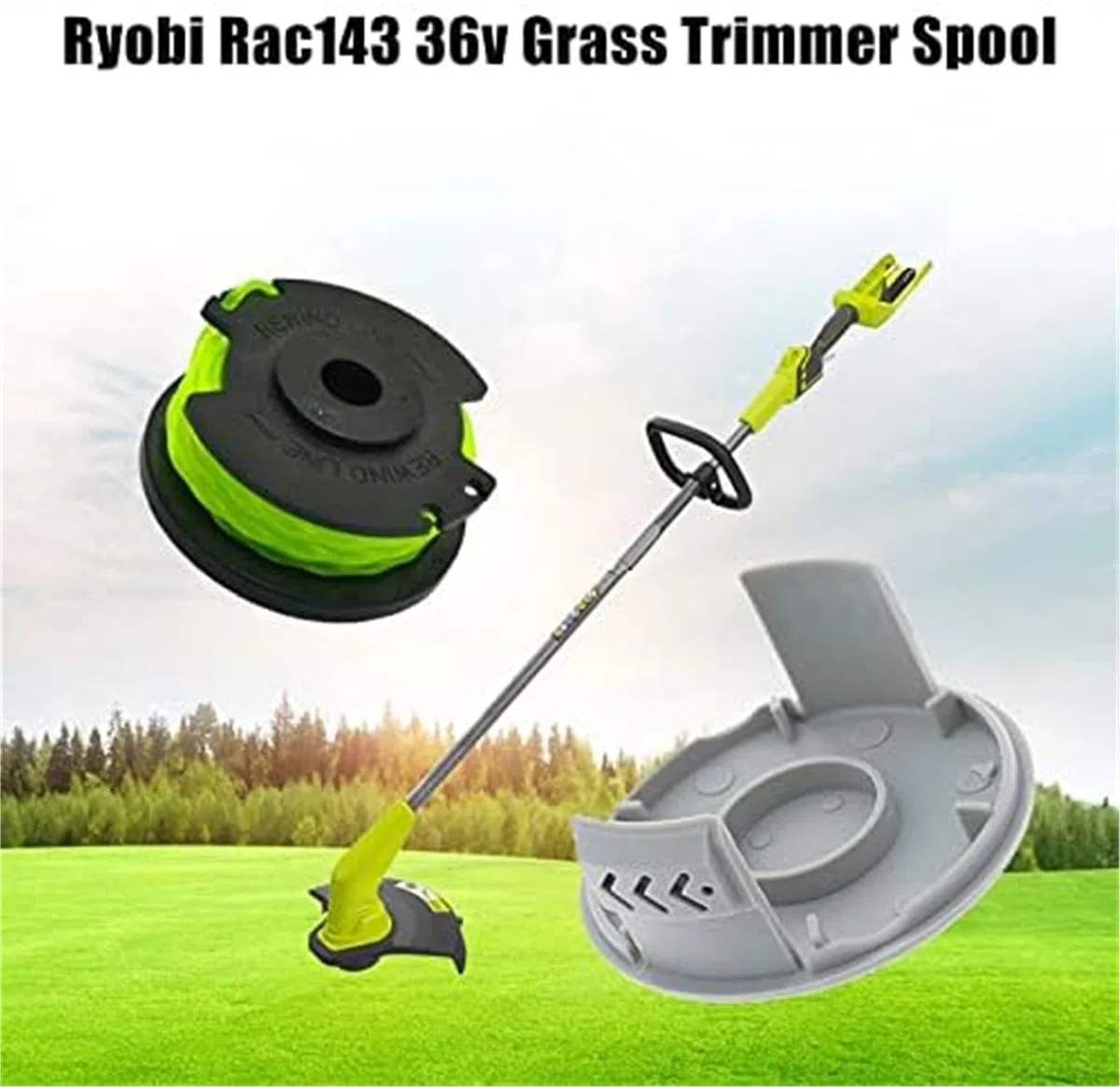 Wivplex Carrete para cortacésped Carrete de desbrozadora, para línea de Repuesto de cortadora de Hilo para Ryobi Rac143 6.1MX 2Mm 36V, RLT36B33 RY36LT33A-0(Black 8 2)
