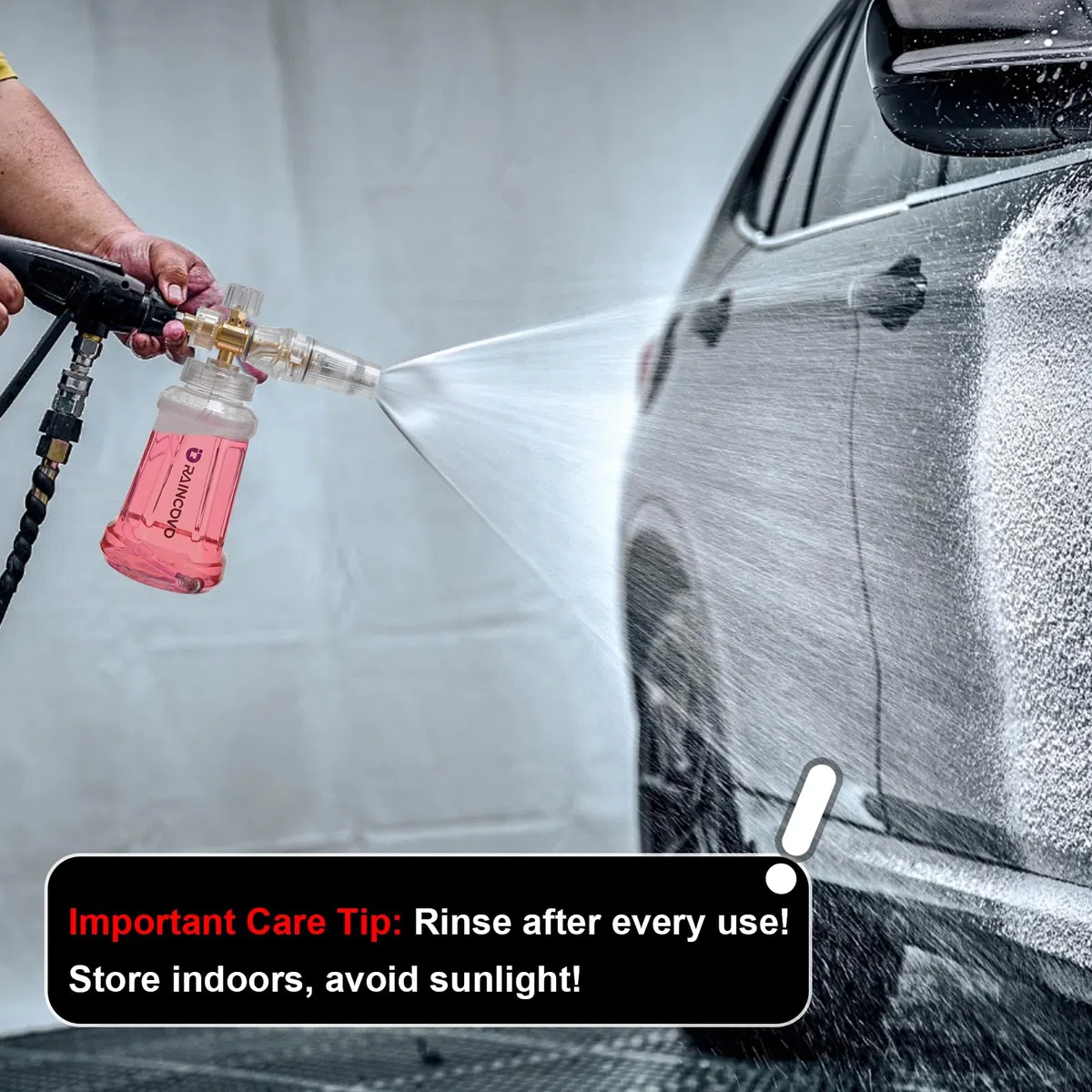 Raincovo Cañón de espuma para lavadora a presión, cañón de espuma transparente para lavado de coche, filtro de acero inoxidable, boquilla ajustable con conexión rápida M22 y 1/4 de pulgada, boquilla