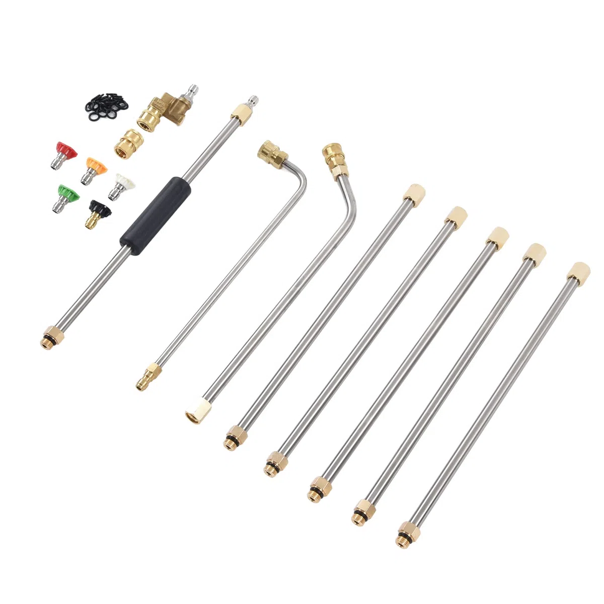 Fafeicy Kit de Accesorios para Lanza de Extensión de Hidrolavadora de 4000 PSI, Herramienta de Limpieza de Alta Presión con 5 Boquillas de Conexión Rápida con Rosca M24 para áreas de