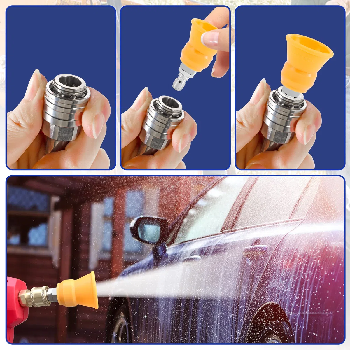 RIDGE WASHER Protector de boquilla de lavado a presión, puntas de boquilla de lavadora eléctrica con soporte protector, 5 puntas de lavado a presión con conexión rápida de 1/4 pulgadas, orificio 2.5