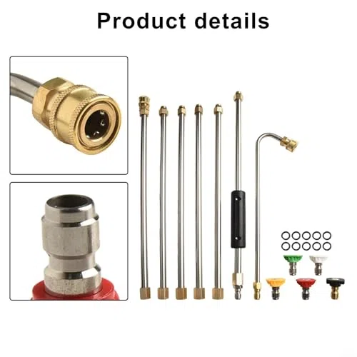 Kit de varita de extensión de limpieza de canalones con 5 boquillas para lavadora a presión, lanza de pulverización de alta potencia de 4000 PSI, juego de limpiador de techo de barra curvada
