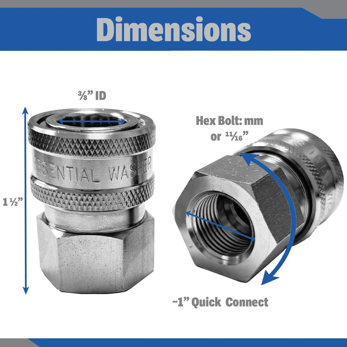 Essential Washer Acero inoxidable de conexión rápida NPT hembra de 1,5 cm | Accesorios de conexión rápida para lavadora a presión | 5000 PSI | Juego de 6