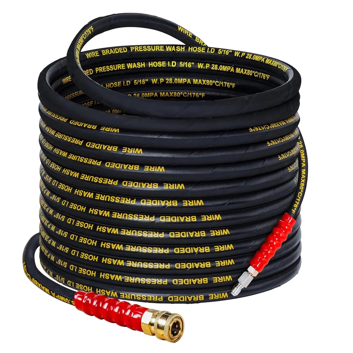 LIULO TOOL Manguera de lavado a presión de 50 pies con conexión rápida de 3/8 pulgadas, 4000 PSI resistente a torceduras de alambre de alta resistencia a la tracción, M22 de 14 mm a 3/8 pulgadas macho