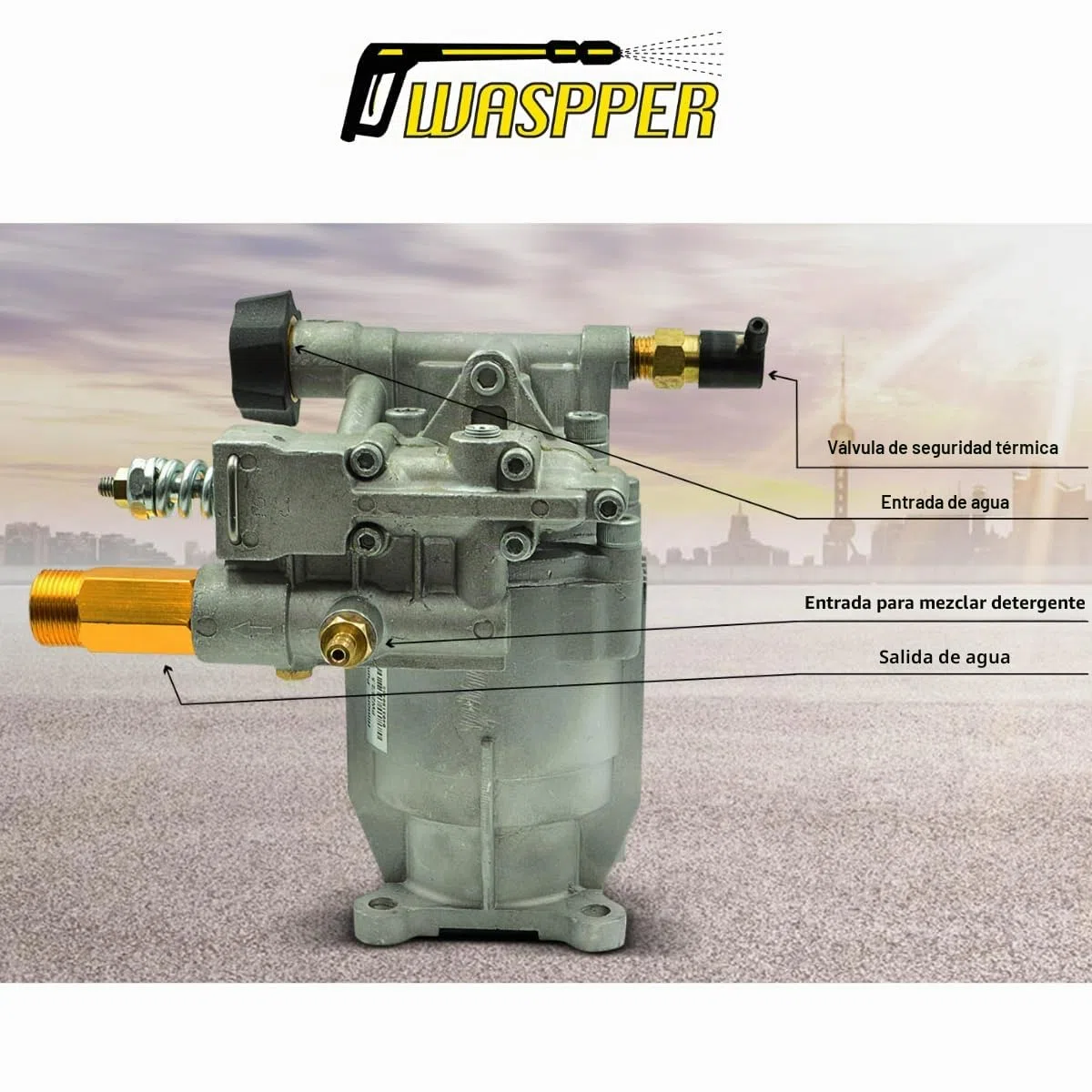 Bomba de Repuesto Horizontal para Hidrolimpiadora 3000 PSI (200 bar), 6.5 HP, Caudal 8.5 L/min, Cabezal de Aluminio, Bomba para Hidrolimpiadora Gasolina – WASPPER PA000-PW28/2.5