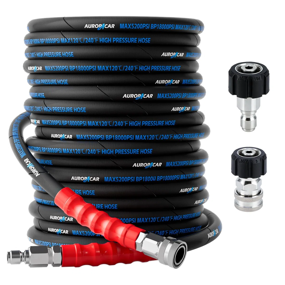 Manguera de lavado a presión de 3/8 pulgadas de 100 pies, resistente a torceduras, manguera de lavado de alta resistencia trenzada de alambre para agua caliente y fría con 2 piezas M22-14 mm, kit de