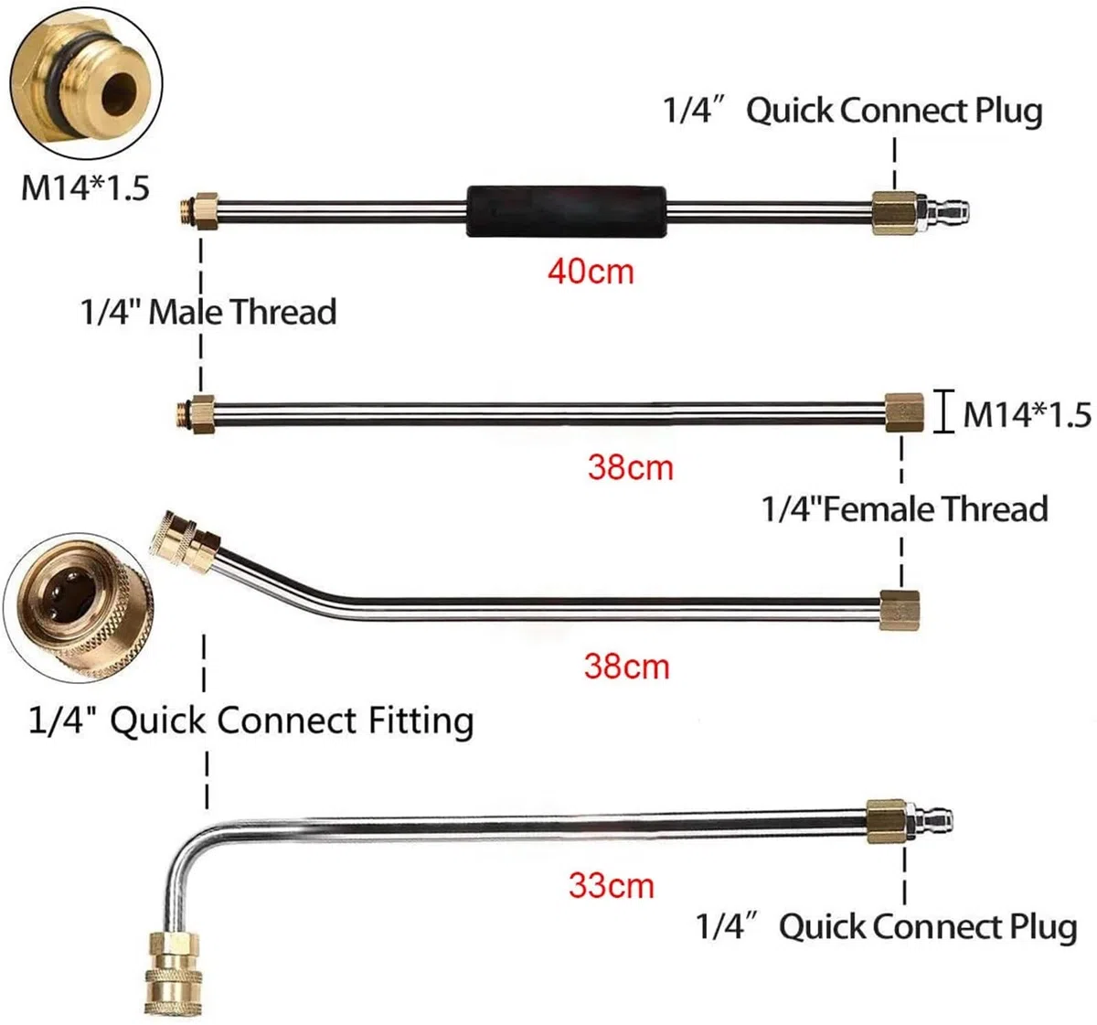 Varilla de Extensión para Hidrolimpiadora Varitas de extensión for Lavadora Alta presión, Limpiador techos, Herramienta Limpieza, Kit Boquilla Lanza