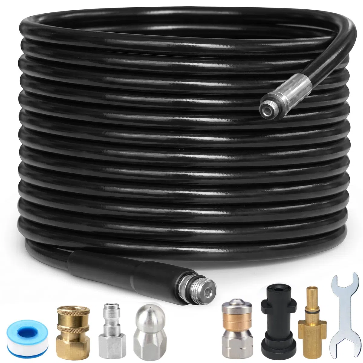 Kit de limpieza de manguera de alta presión de 20 m, 3000 PSI/180 bar, kit de limpieza de manguera de alcantarillado para Karcher K2-K7 Series y Bosch AQT para uso doméstico, color negro