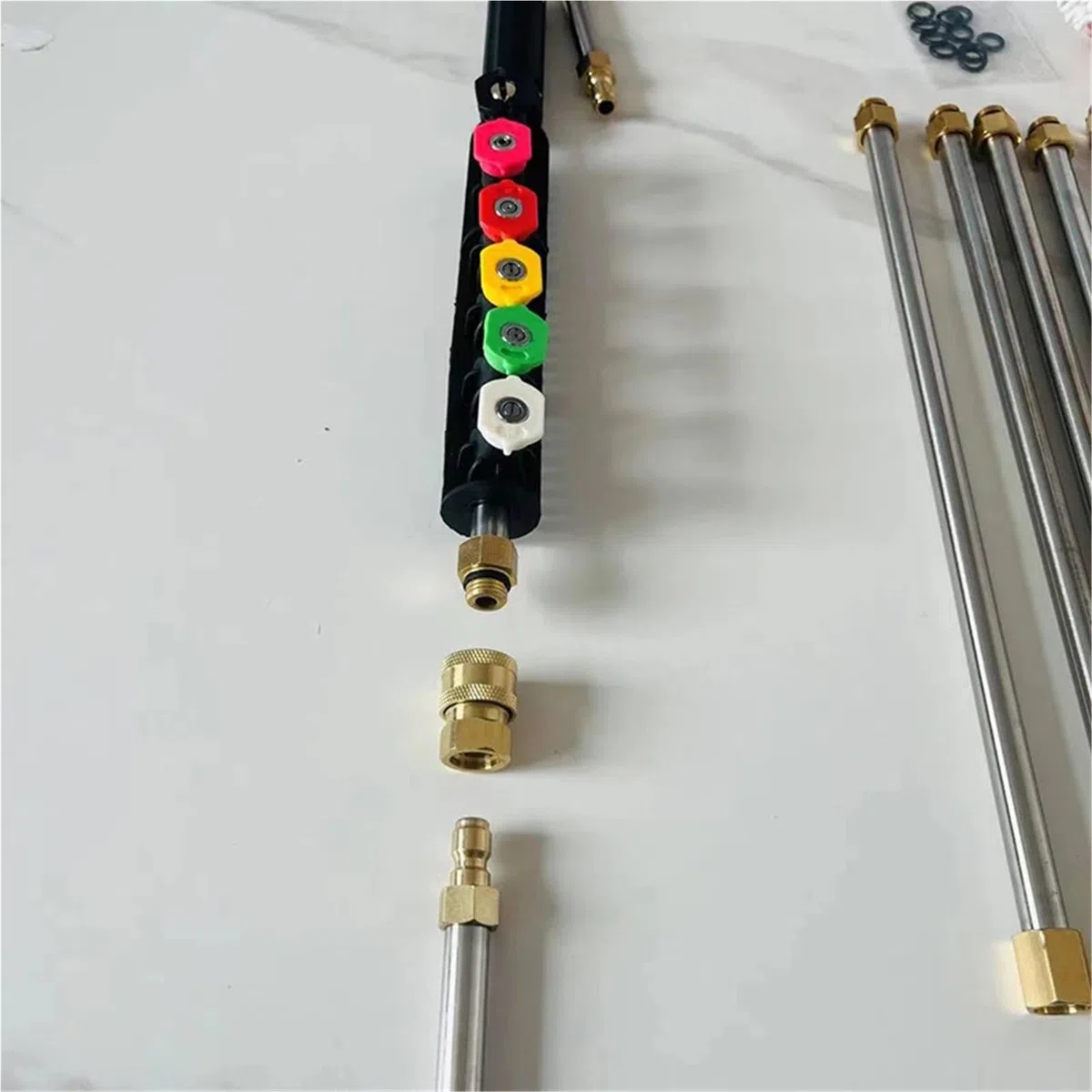 Varilla de Extensión para Hidrolimpiadora Juego de Varillas extensión Boquilla Agua Alta presión Acero Inoxidable, Extensor arandela Coche, Varilla limpiadora Aleros Pared Exterior
