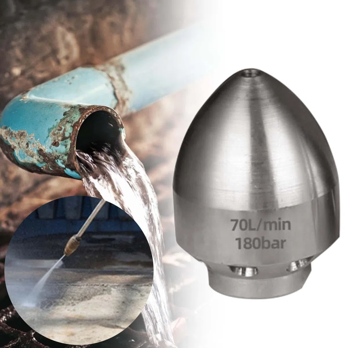 de Limpieza de Alta Presión, Acero Resistente a La Corrosión, Desatasca Tuberías Y Ramales, Chorro Rápido Y Potente, Pulverizador de Agua Com, 70 L