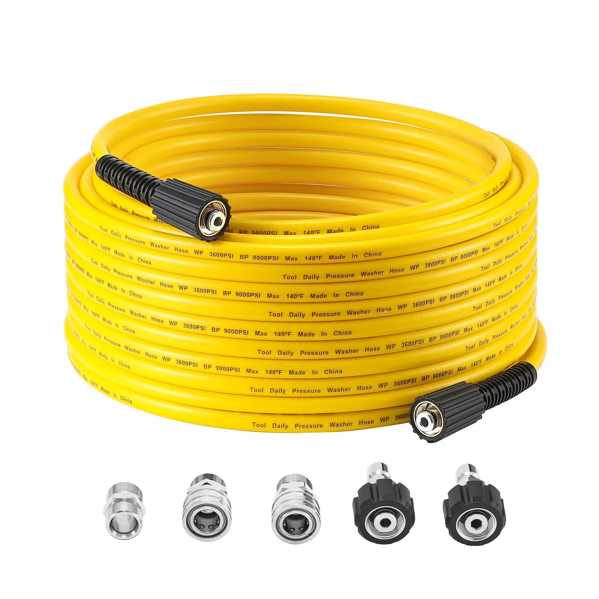Tool Daily Manguera de lavado a presión de 100 pies x 1/4 pulgadas, manguera de extensión de repuesto para lavadora eléctrica con ajuste M22 de 14 mm, resistente a torceduras, kit de conexión rápida