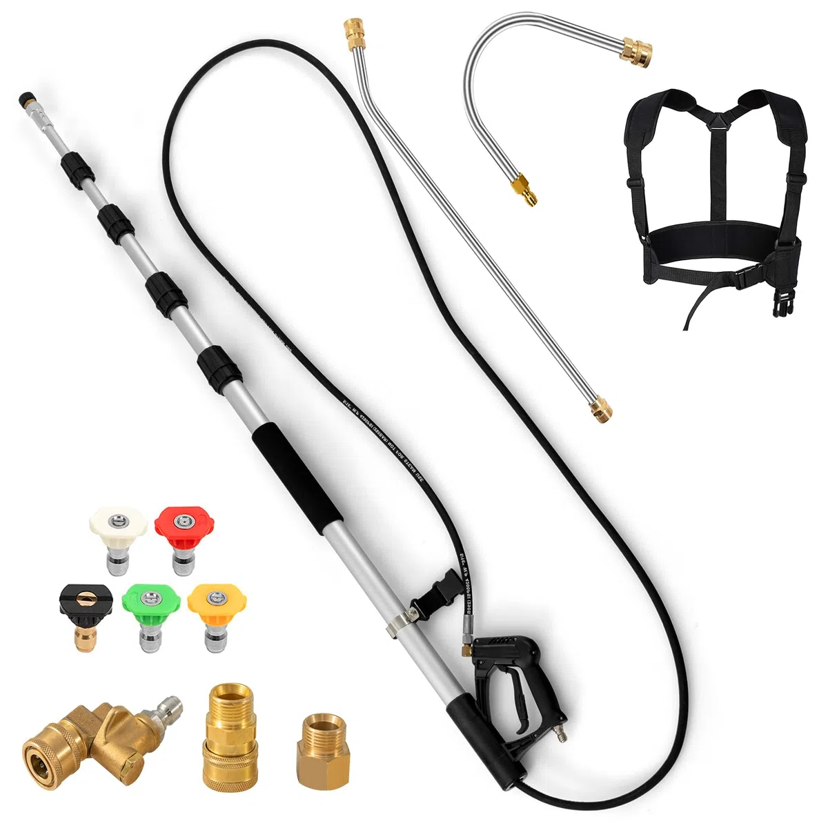 SOARS - Pulverizador de lanza telescópica para limpiador de alta presión, conjunto de extensor limpiador con 5 boquillas, 2 adaptadores, cinturón de arnés, 550 cm máx. 4200 PSI, para techo, coche