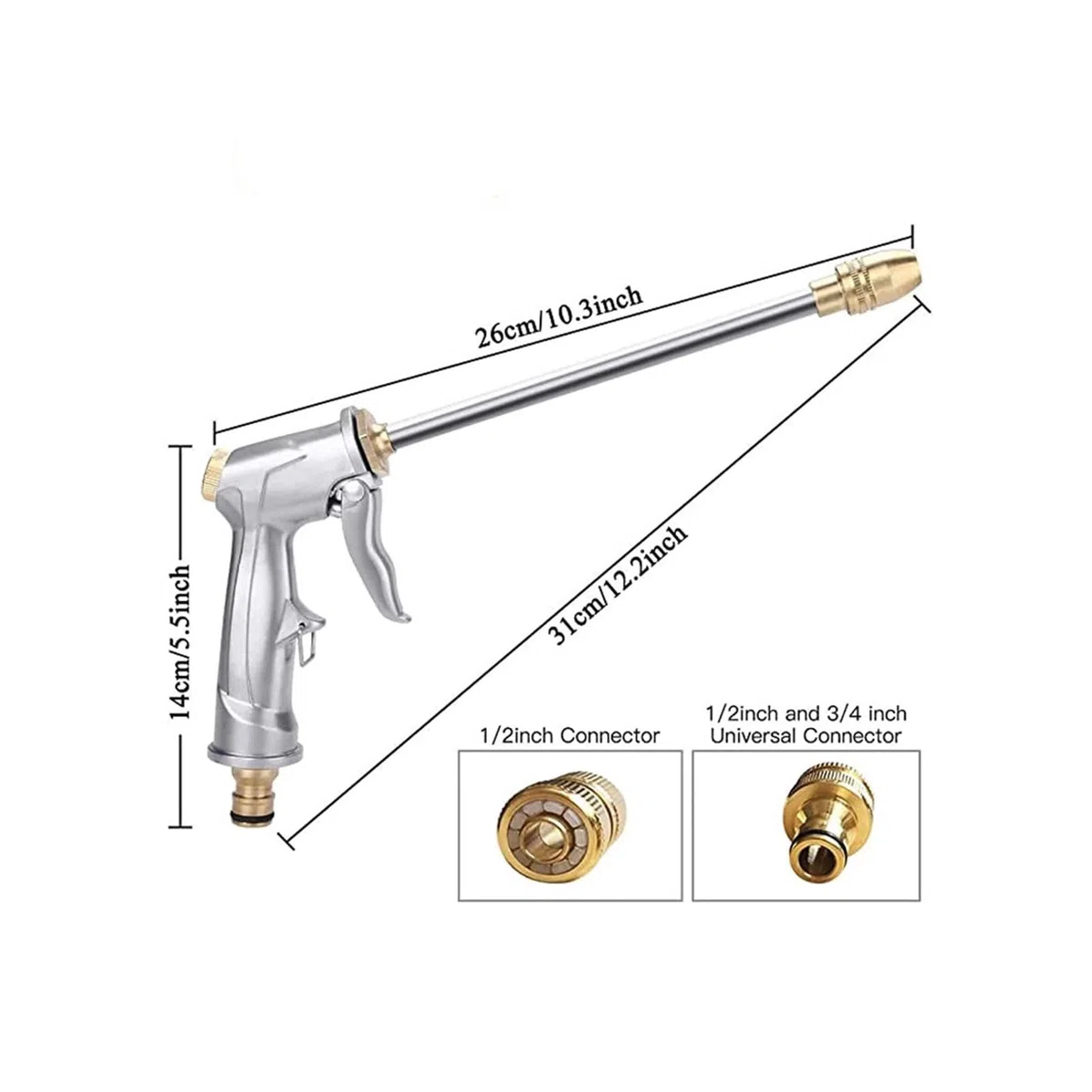 Pistola pulverizadora for manguera de jardín, lavadora de alta presión ajustable con agua, boquillas de espuma metálica for lavado de coches, aspersor de riego fácil de usar