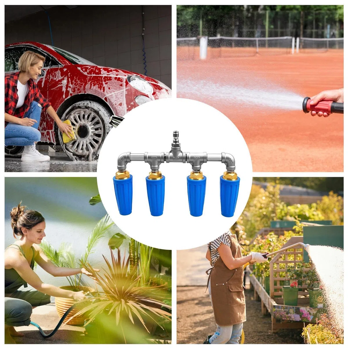 Boquilla Hidrolavadora Pulverizador de Agua Ergonómico Cuádruple | Boquilla Rociadora De Manguera De Conexión Rápida Para Lavado De Coches, Riego Y Limpieza De