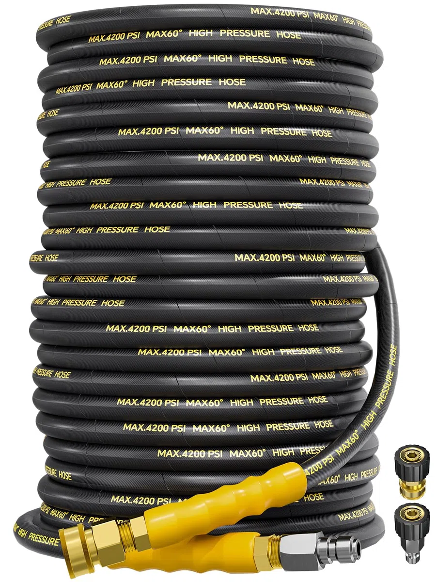 Manguera De Lavado a Presión 4200 PSI 150 Pies Con Conexión Rápida Giratoria 3/8 Pulgadas Para Agua Fría/caliente, Alambre Acero Trenzado Resistente a Las Torceduras