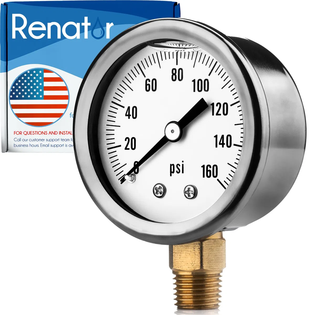 Renator M11-0504T medidor de presión de agua rellenado con aceite. 0-160 PSI. 1/4" NPT.