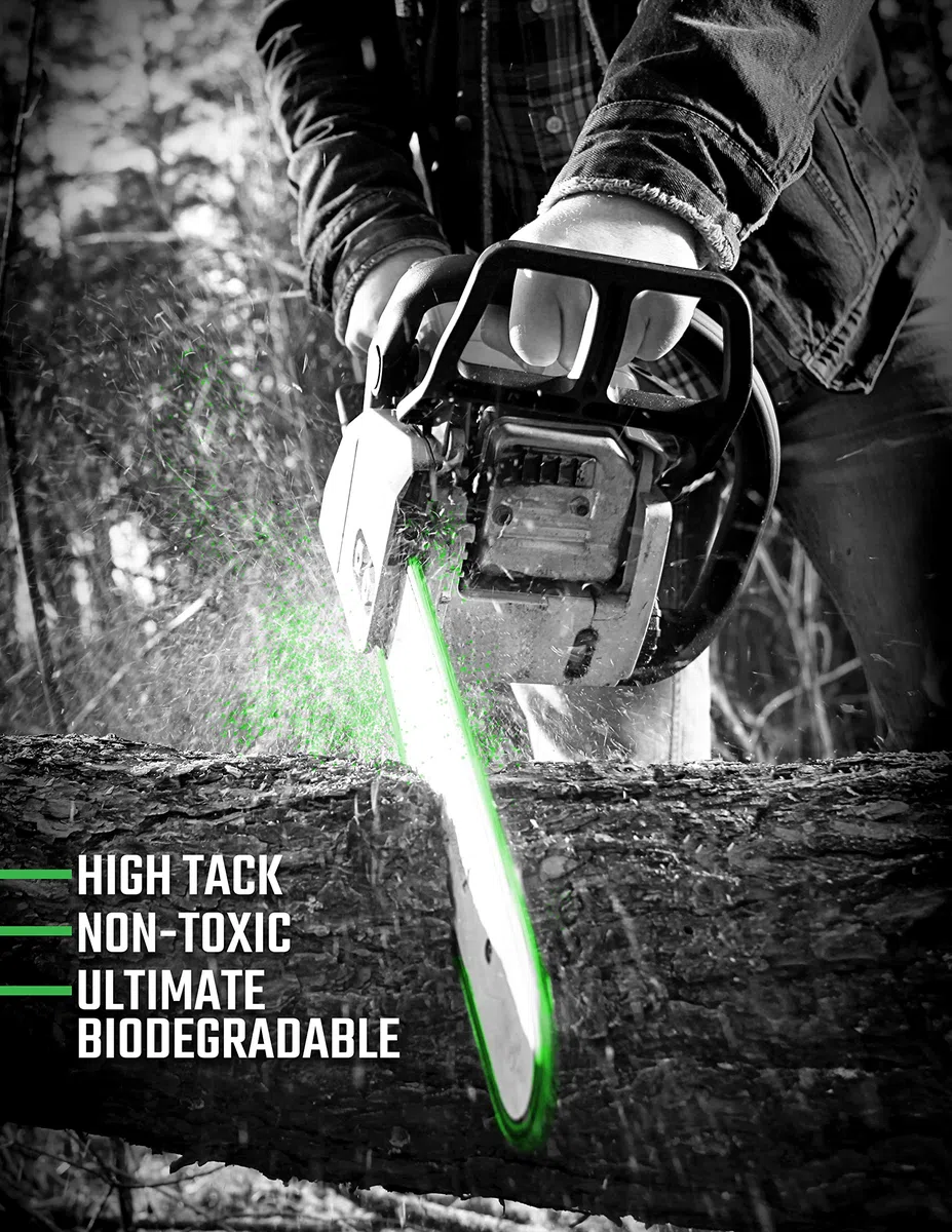 DGP Pro100 Aceite de motosierra biodegradable, lubricante profesional de alto rendimiento, no tóxico, verde, ecológico, ultraligero, lubricante para todo el año para barra
