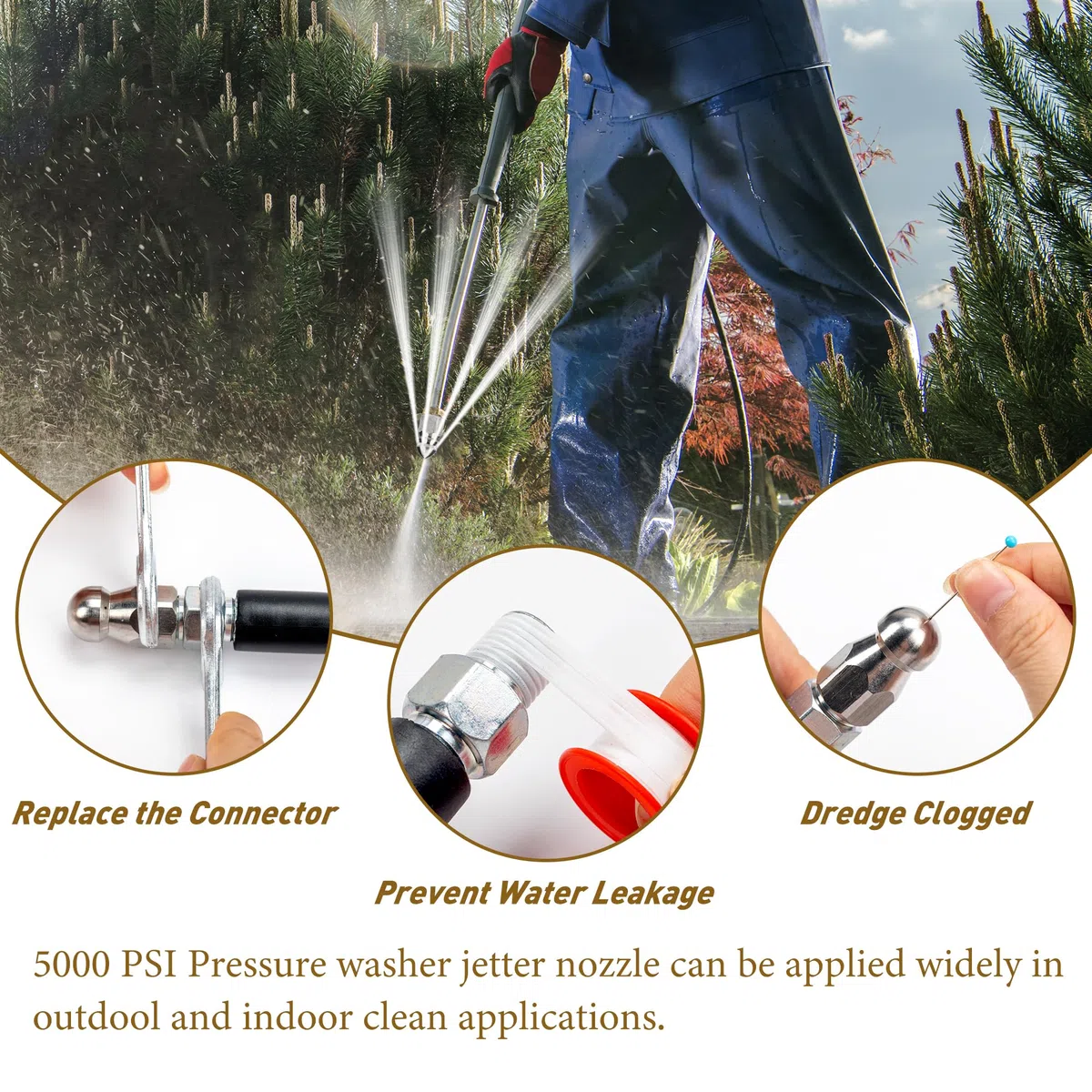 Kit de 10 boquillas de chorro de alcantarillado de acero inoxidable para lavadora a presión, conectores rápidos NPT de 1/4 y 3/8 pulgadas, puntas de boquilla de limpieza de drenaje con 5 agujas de
