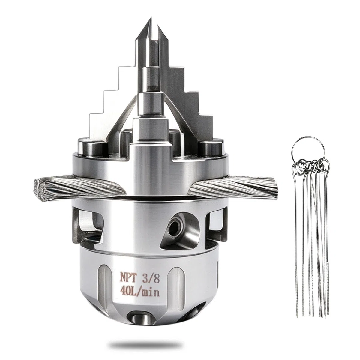 Boquilla giratoria de chorro de alcantarillado NPT de 3/8 – Cortar raíces, para lavadoras a presión de 2900 psi, 40 l/min (10.57 GPM), herramienta de limpieza de drenaje de acero inoxidable